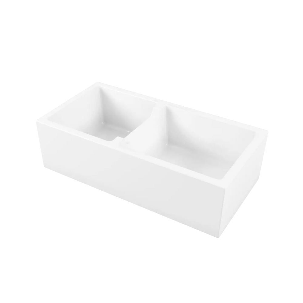 Sicily White Fireclay Farmhouse 1 & 3/4 Bowl Counter Top or Undermount Sink Oliveri