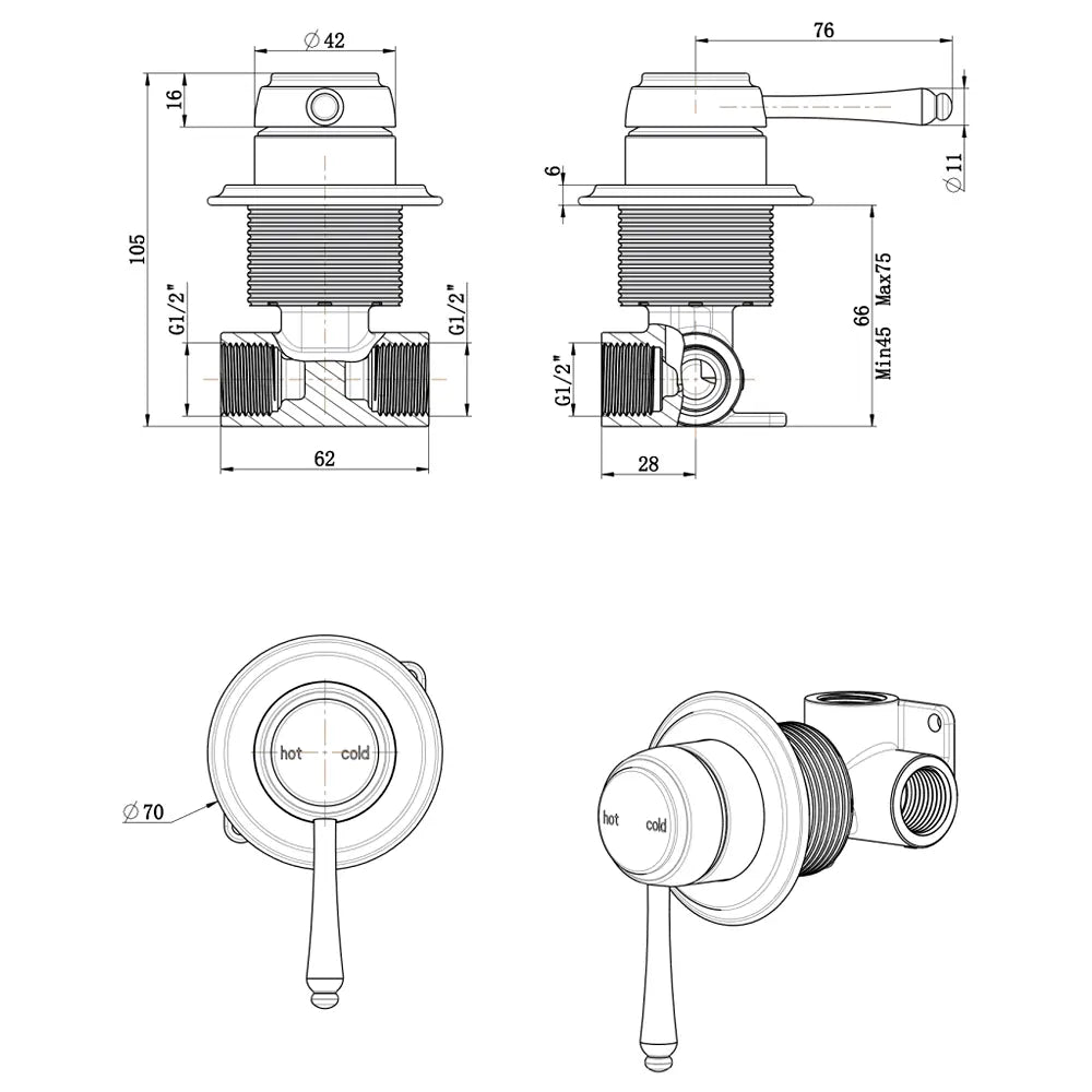 Mica Heritage Shower Mixer TRIM KIT ONLY Bella Vista