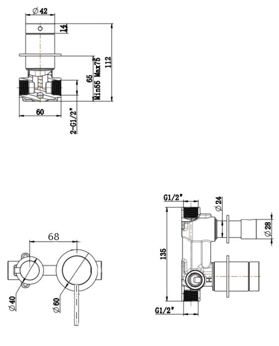 Mica Fluted Shower Mixer Diverter - Sideways Bella Vista