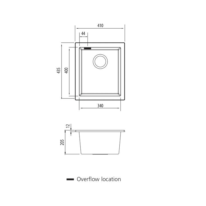 Santorini Black Standard Bowl Undermount Sink with overflow Oliveri