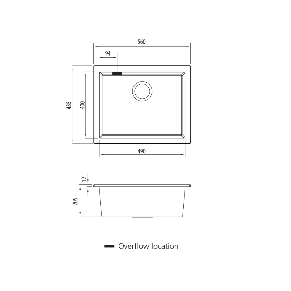 Santorini Black Large Bowl Undermount Sink with overflow Oliveri