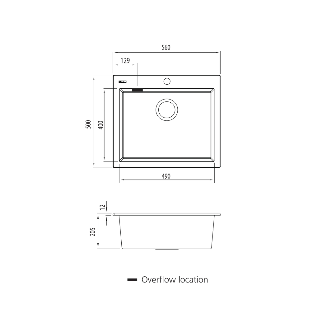 Santorini Black Large Bowl Topmount Sink ST-BL1551 with overflow Oliveri