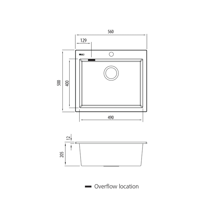 Santorini Black Large Bowl Topmount Sink ST-BL1551 with overflow Oliveri