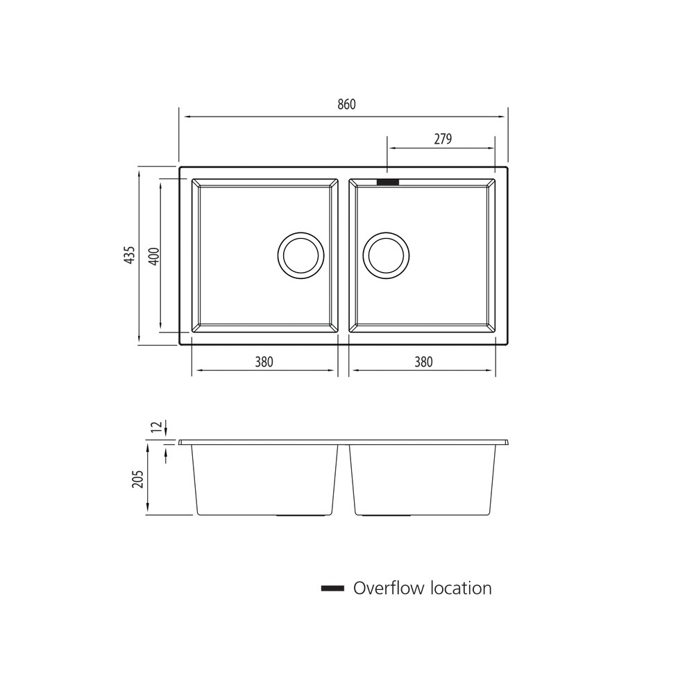 Santorini Black Double Bowl Undermount Sink with overflow Oliveri