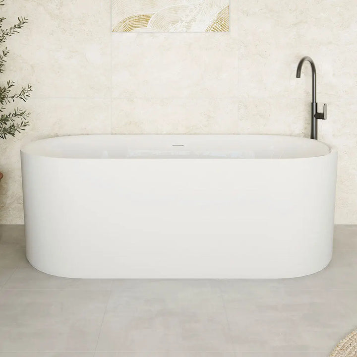 Empire Slim Freestanding Solid Surface Bath, Matte White - 1500 &amp; 1700mm Fienza