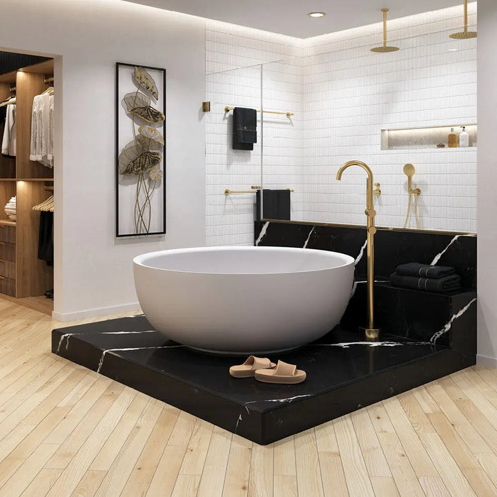 SHINTO Matte White freestanding cast Stone Bath with overflow Fienza