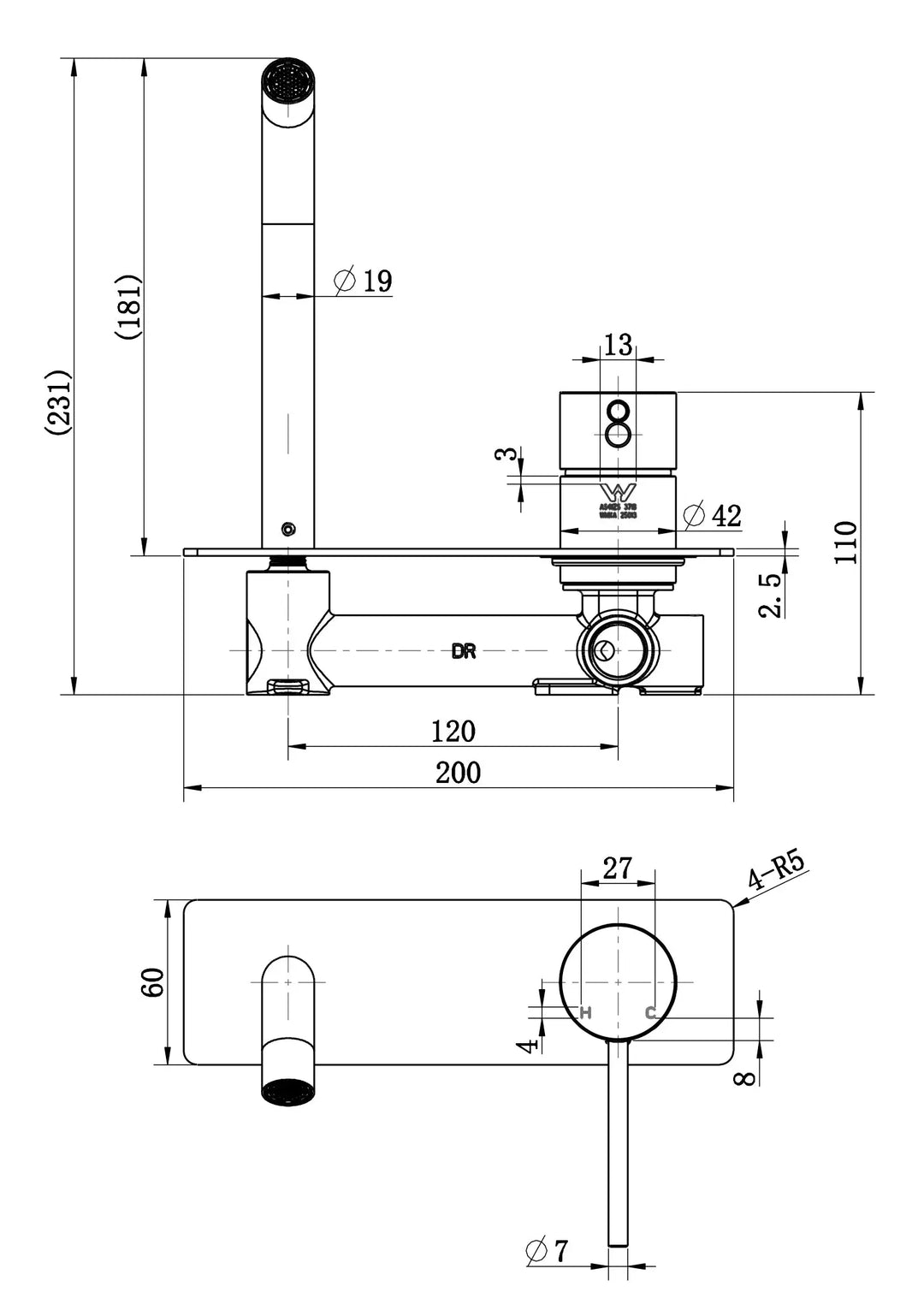 Nora Wall Basin / Bath Mixer on backplate Modern National