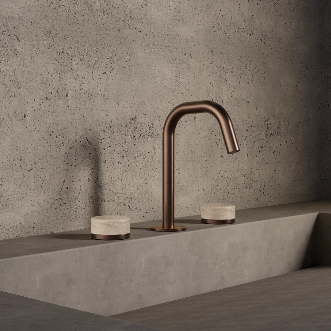 Serenity Basin Set Edge Spout Brushed Bronze Trim Nero tapware