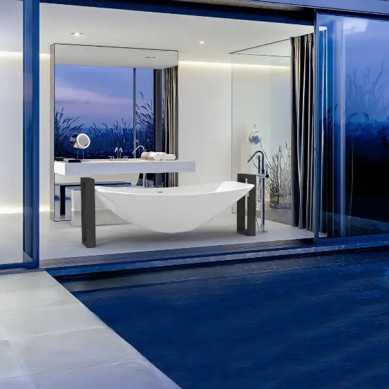 Alabaster Haven Mark II Hammock Bath with Steel Frame Support Solid Surface The Hammock Bath Company