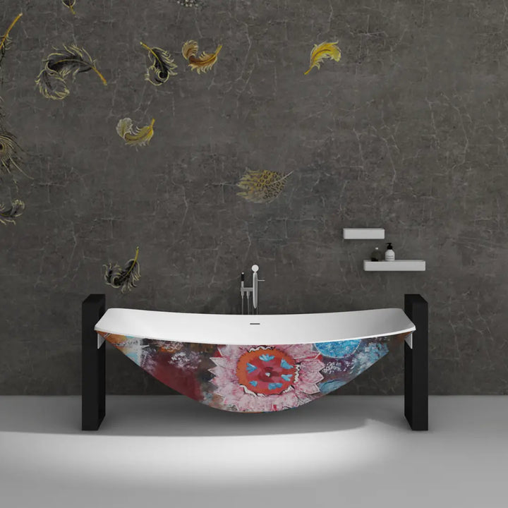 Flower Haven Mark II Hammock solid surface Bath with Steel Frame Support The Hammock Bath Company