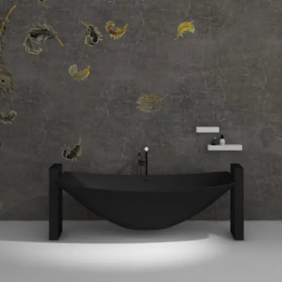 Ebony Oasis Mark II Floating Wall Suspended solid surface Hammock Bath The Hammock Bath Company