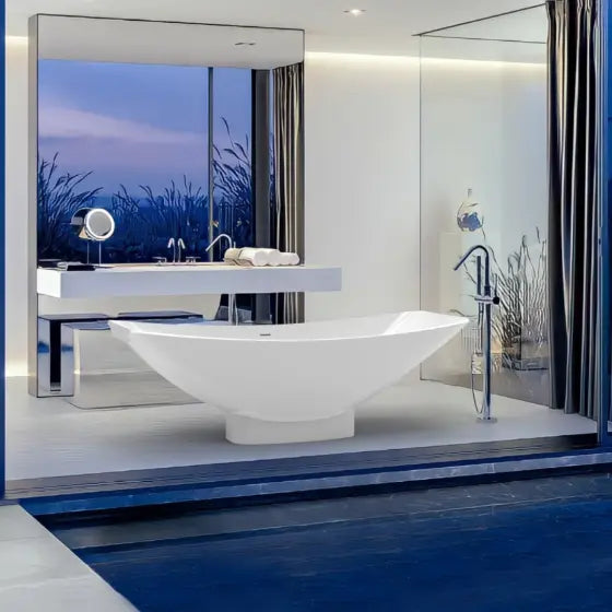 Alabaster Mirage MARK II Freestanding Pedestal Hammock Bath Solid Surface The Hammock Bath Company