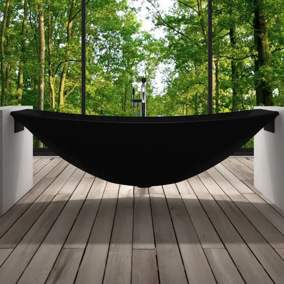 Ebony Oasis Mark II Floating Wall Suspended solid surface Hammock Bath The Hammock Bath Company