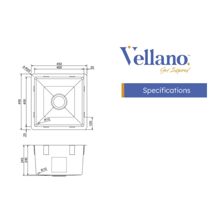 Arraso 450 Single Bowl Sink Vellano