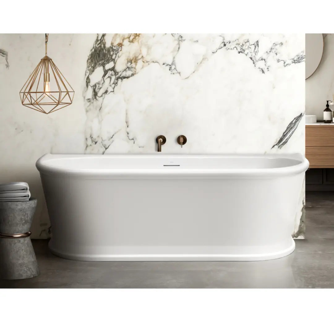 Oxford 1700mm back-to-wall freestanding acrylic bath with overflow Decina
