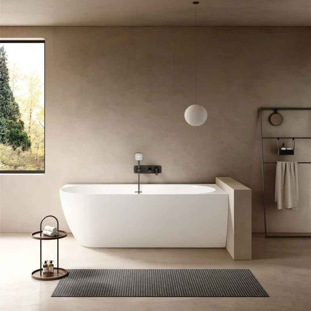Bianca 1500mm Corner Back to Wall Stone Bath with overflow - left or right hand Kaskade Stone