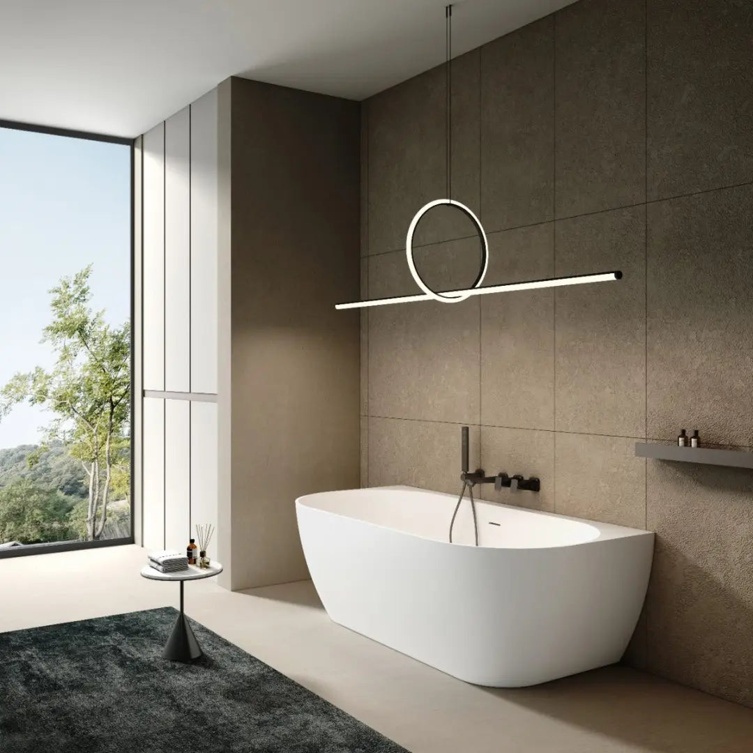 Eleni 1700mm Back to Wall Stone Bath with Overflow Kaskade Stone