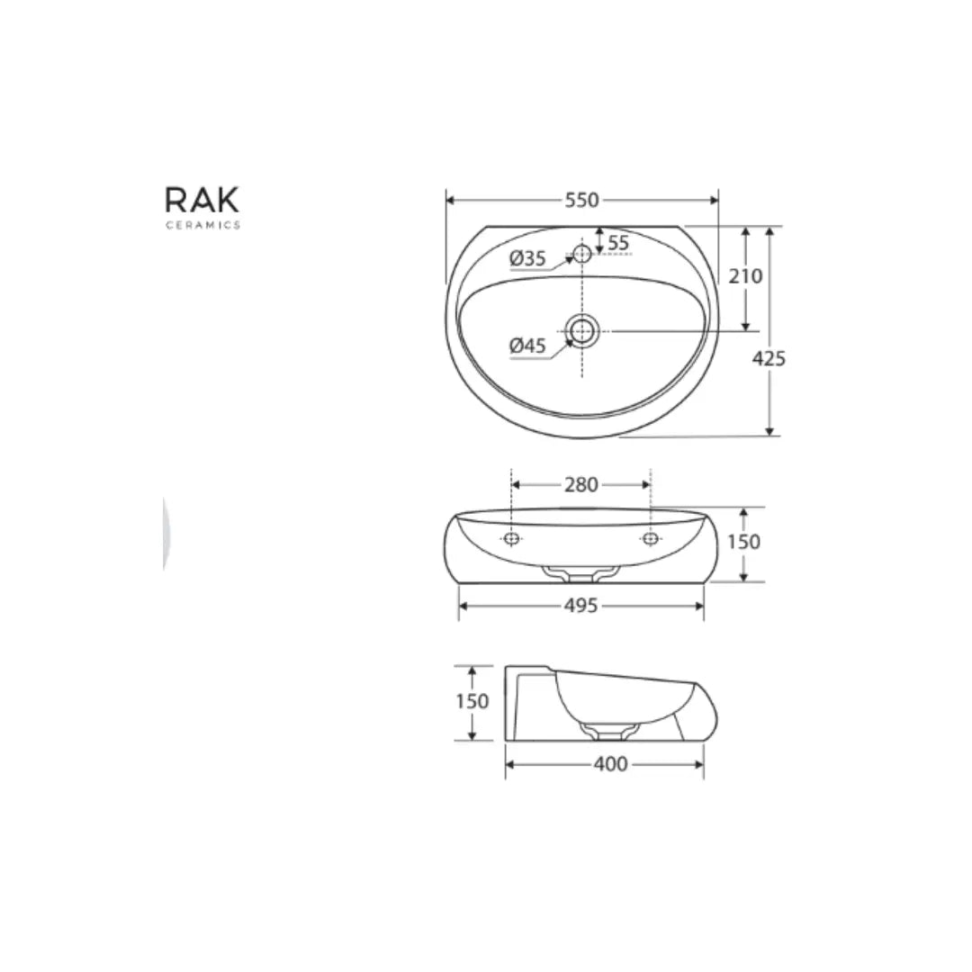 RAK Cloud Wall Basin - Various finishes Fienza