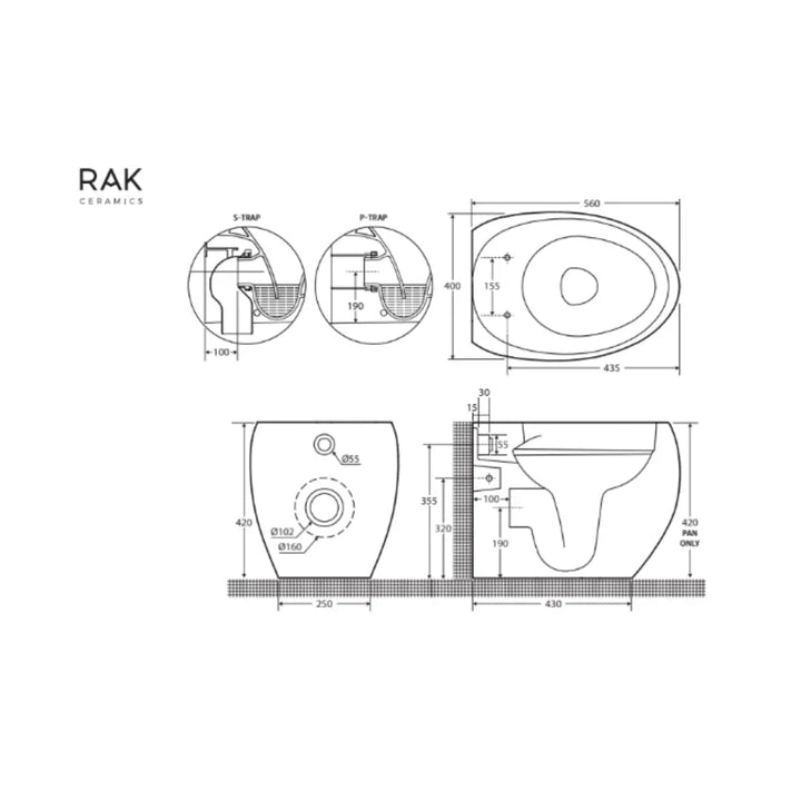 RAK Cloud Wall-Faced Toilet pan &amp; seat - various finishes Fienza