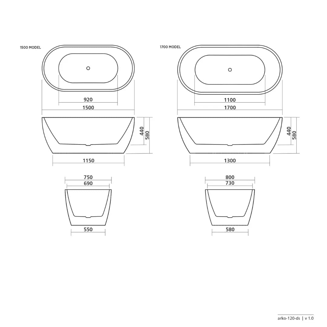 Arko 120 bath with Smartfill system - White Matte Acrylic with Overflow Seima