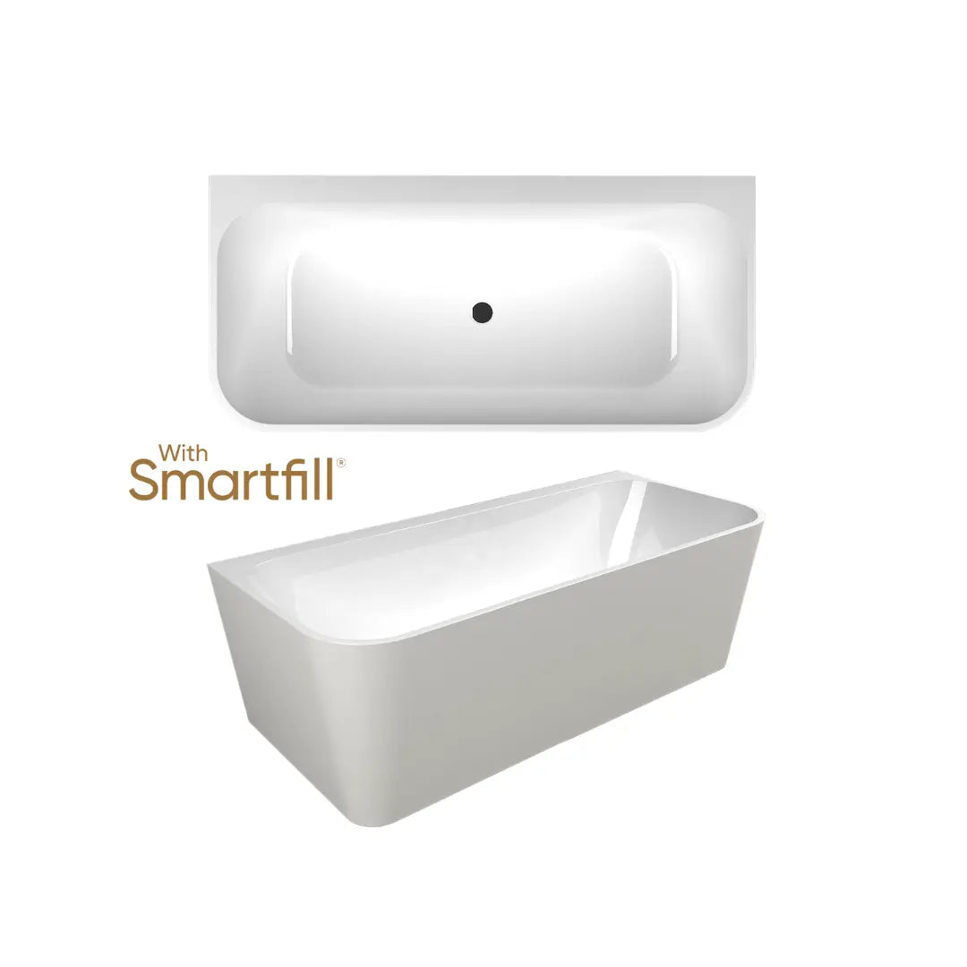 Plati 130 freestanding acrylic bath with Smartfill system & overflow - Back to Wall bath Seima