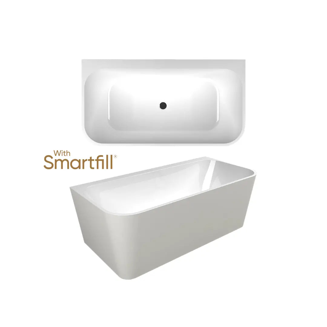 Plati 130 freestanding acrylic bath with Smartfill system &amp; overflow - Back to Wall bath Seima