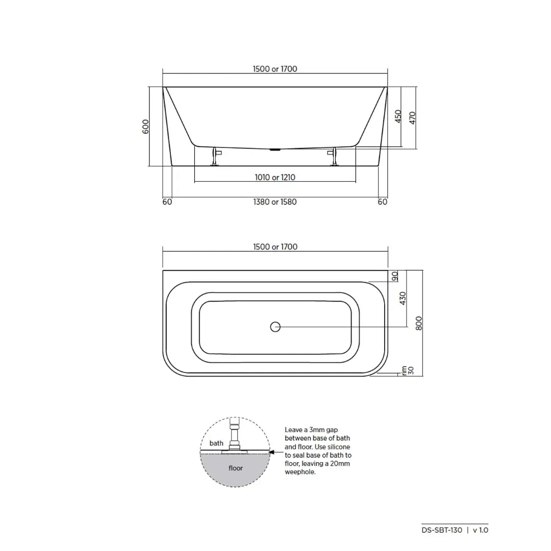 Plati 130 freestanding acrylic bath with Smartfill system &amp; overflow - Back to Wall bath Seima