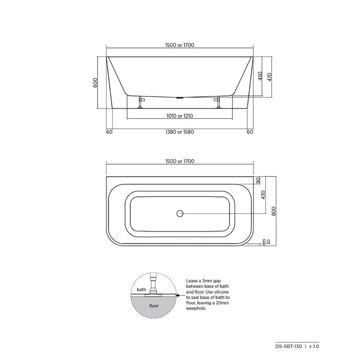 Plati 130 freestanding acrylic bath with Smartfill system &amp; overflow - Back to Wall bath Seima