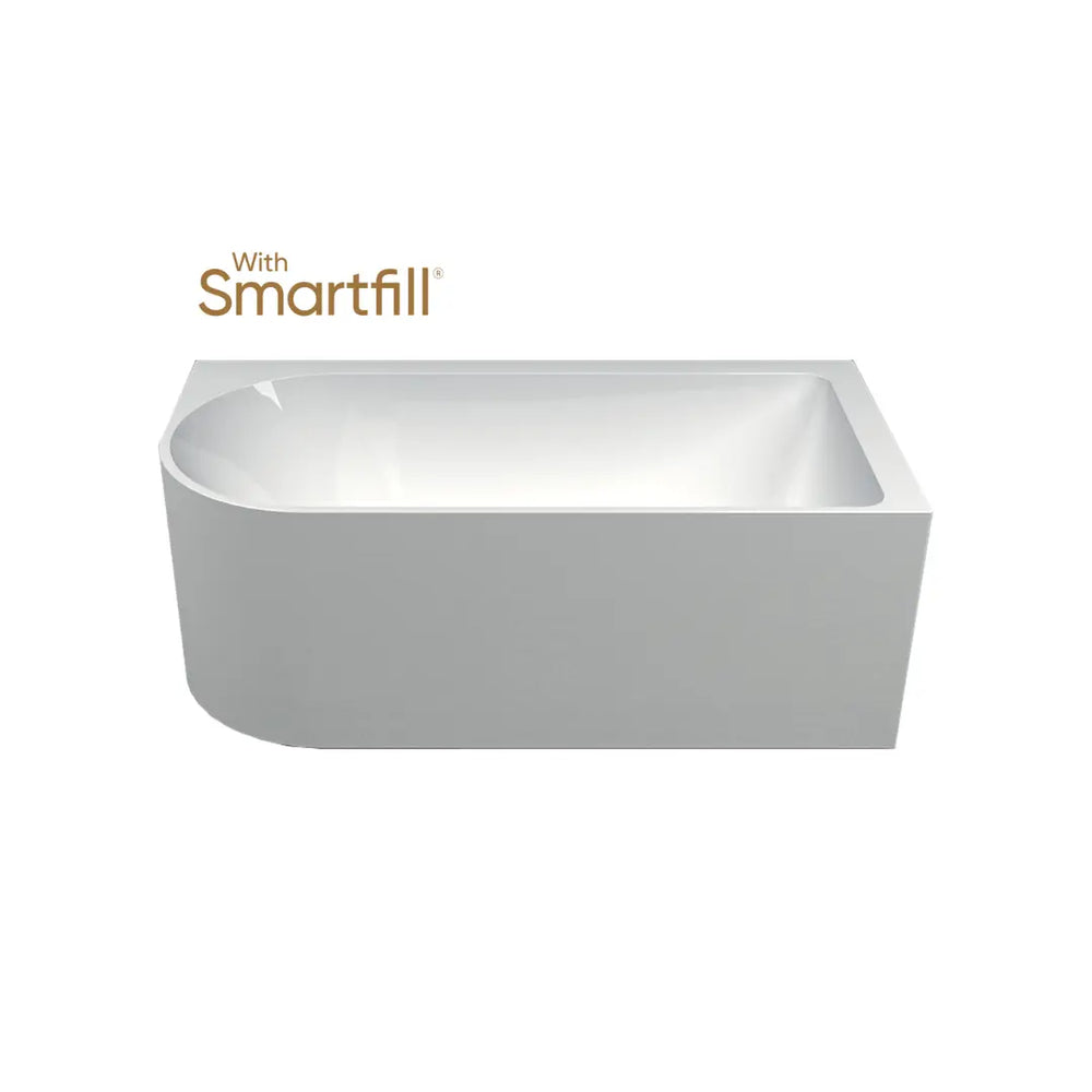Plati 110 acrylic freestanding corner bath with Smartfill system and overflow - 1500 long Seima