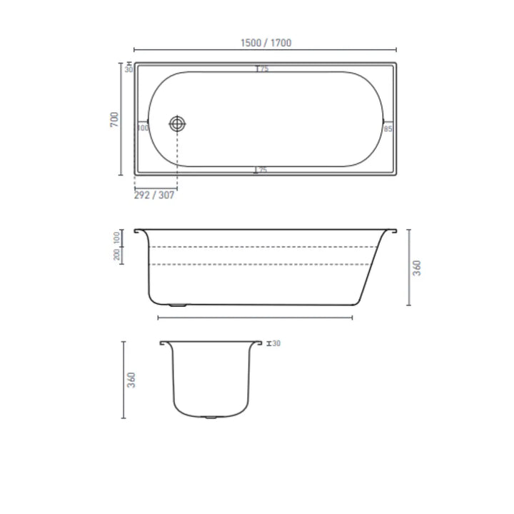 GIORGIA 1500/1700 PRESSED METAL drop in/island BATH Decina
