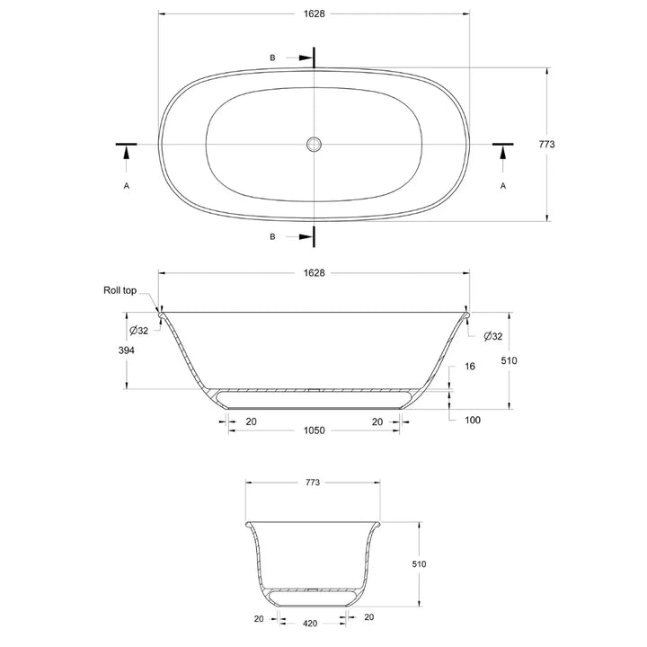 Blanche 162 x 74 TitanCast Solid Surface Freestanding Bath Turner Hastings