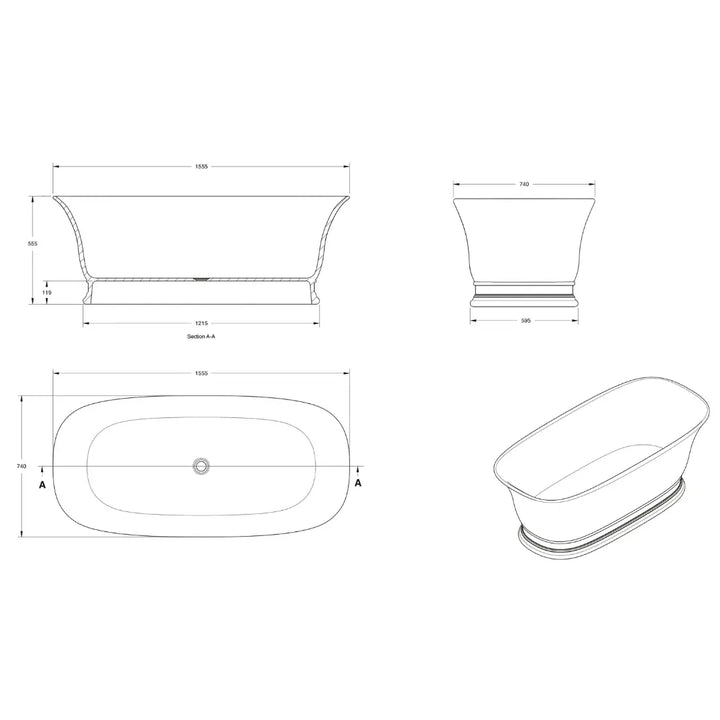 Cambridge 156 x 74 TitanCast Solid Surface Freestanding Bath Turner Hastings