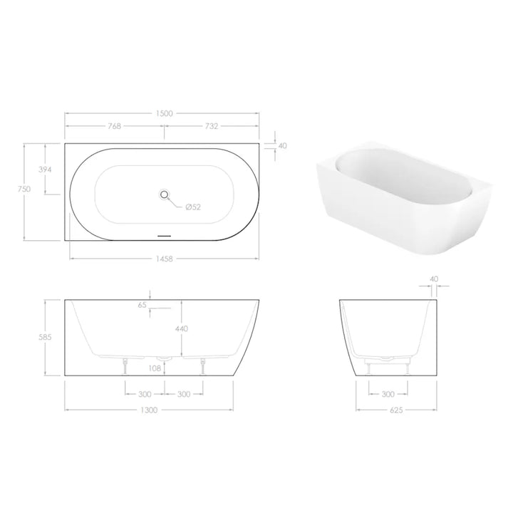 Glacier Corner freestanding lucite acrylic 1500mm Bath ADP