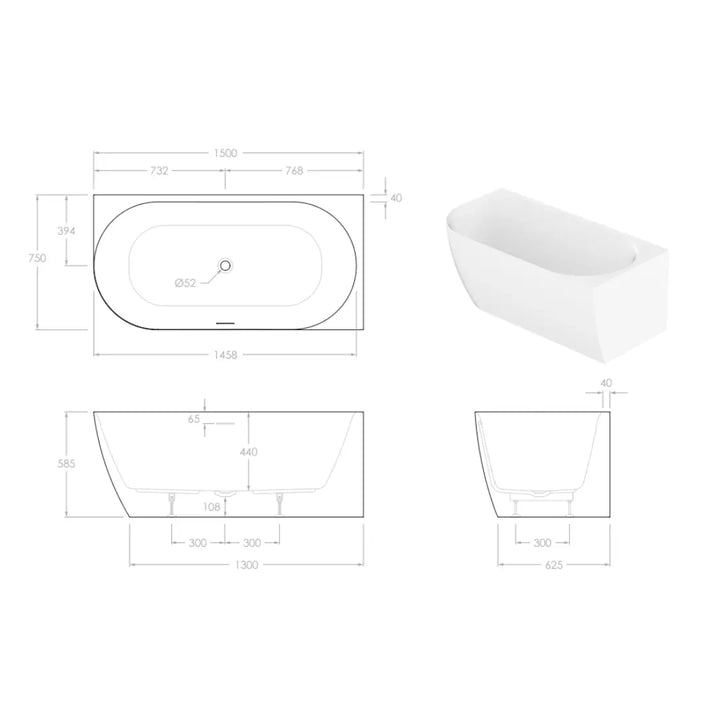 Glacier Corner freestanding lucite acrylic 1500mm Bath ADP