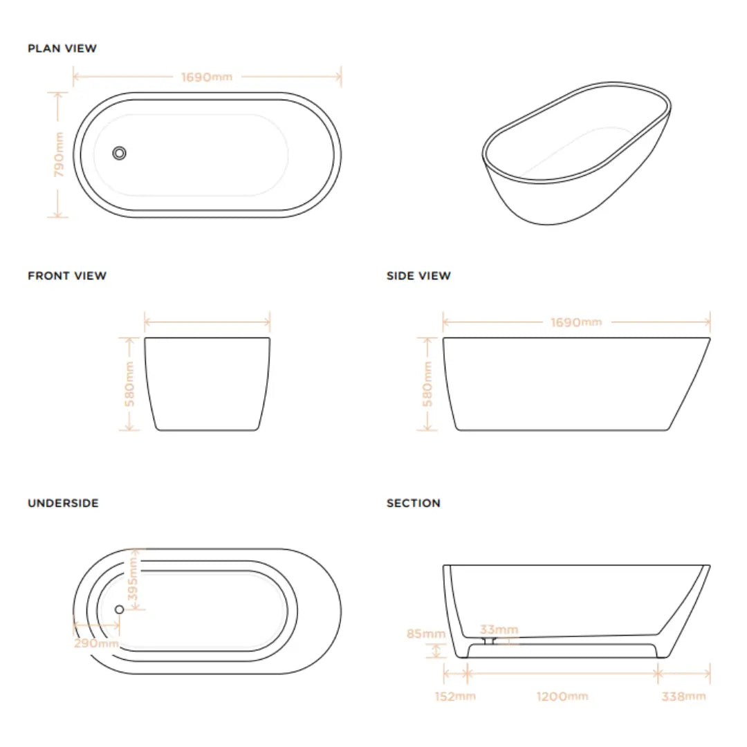 Juno Concrete Bathtub 1690mm Nood Co.