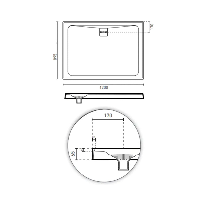 LUNA 1200 REAR WASTE SHOWER BASE Decina