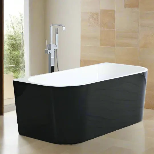 Elivia Matte Black &amp; Matte White Back to Wall freestanding acrylic bath 1500 or 1700mm Ceramic Exchange