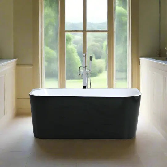 Elivia Matte Black &amp; Matte White Back to Wall freestanding acrylic bath 1500 or 1700mm Ceramic Exchange