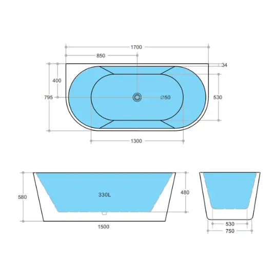 Elivia Matte Black &amp; Matte White Back to Wall freestanding acrylic bath 1500 or 1700mm Ceramic Exchange