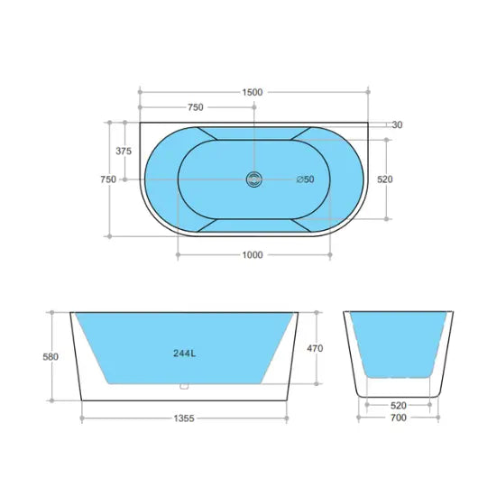 Elivia Matte Black &amp; Matte White Back to Wall freestanding acrylic bath 1500 or 1700mm Ceramic Exchange