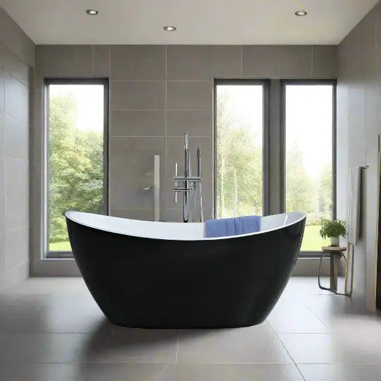 Evie Matte Black & Matte White freestanding acrylic bath 1500 or 1660mm Ceramic Exchange