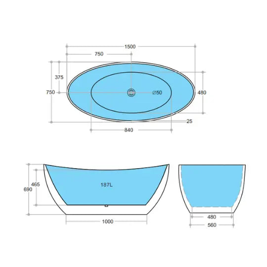 Evie Matte Black &amp; Matte White freestanding acrylic bath 1500 or 1660mm Ceramic Exchange
