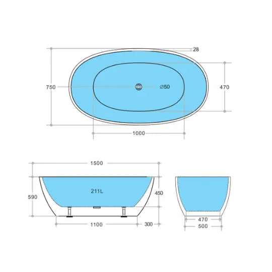 Stella Matte White acrylic freestanding bath 1500 or 1700mm Ceramic Exchange