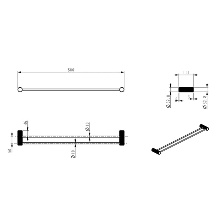 Mica Fluted Double Towel Rail 800mm Bella Vista