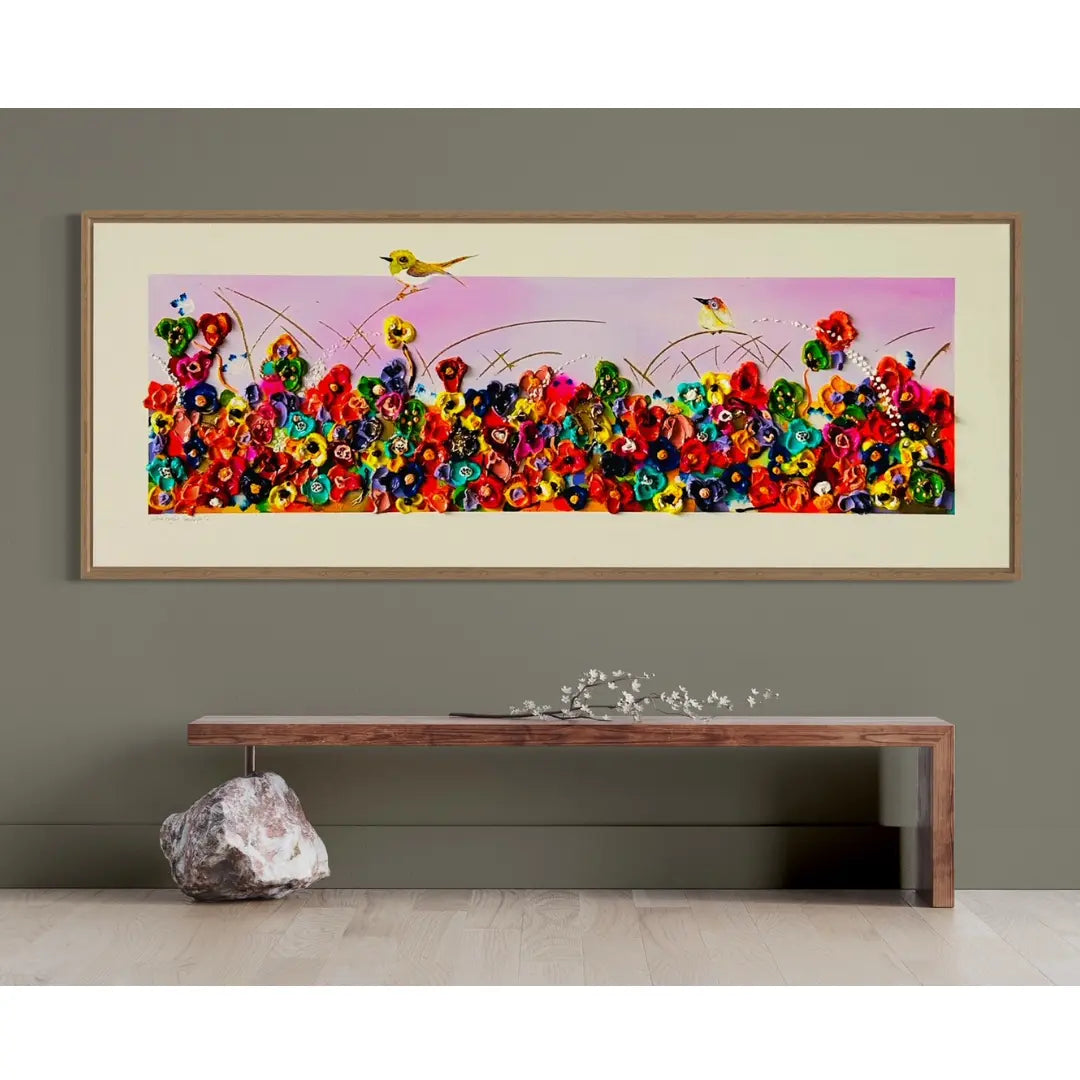 "Shine Bright Beautiful" 120cm x 45cm, Mixed media, Tasmanian Oak frame Collie Crawford