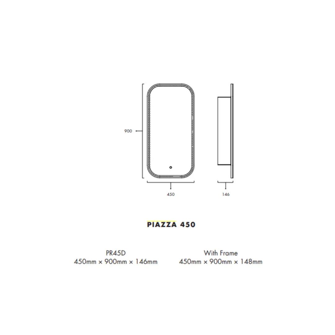Piazza LED Rectangle Shaving Cabinet with optional frame Remer
