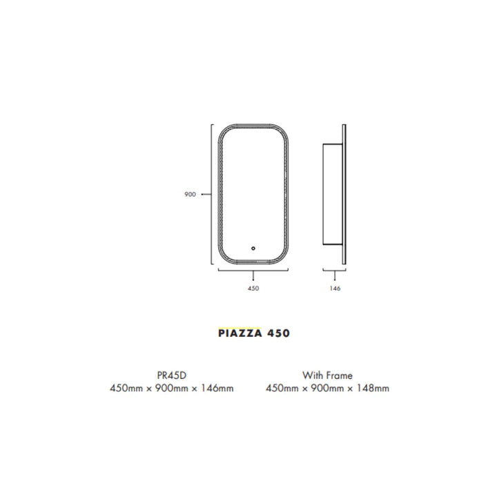 Piazza LED Rectangle Shaving Cabinet with optional frame Remer