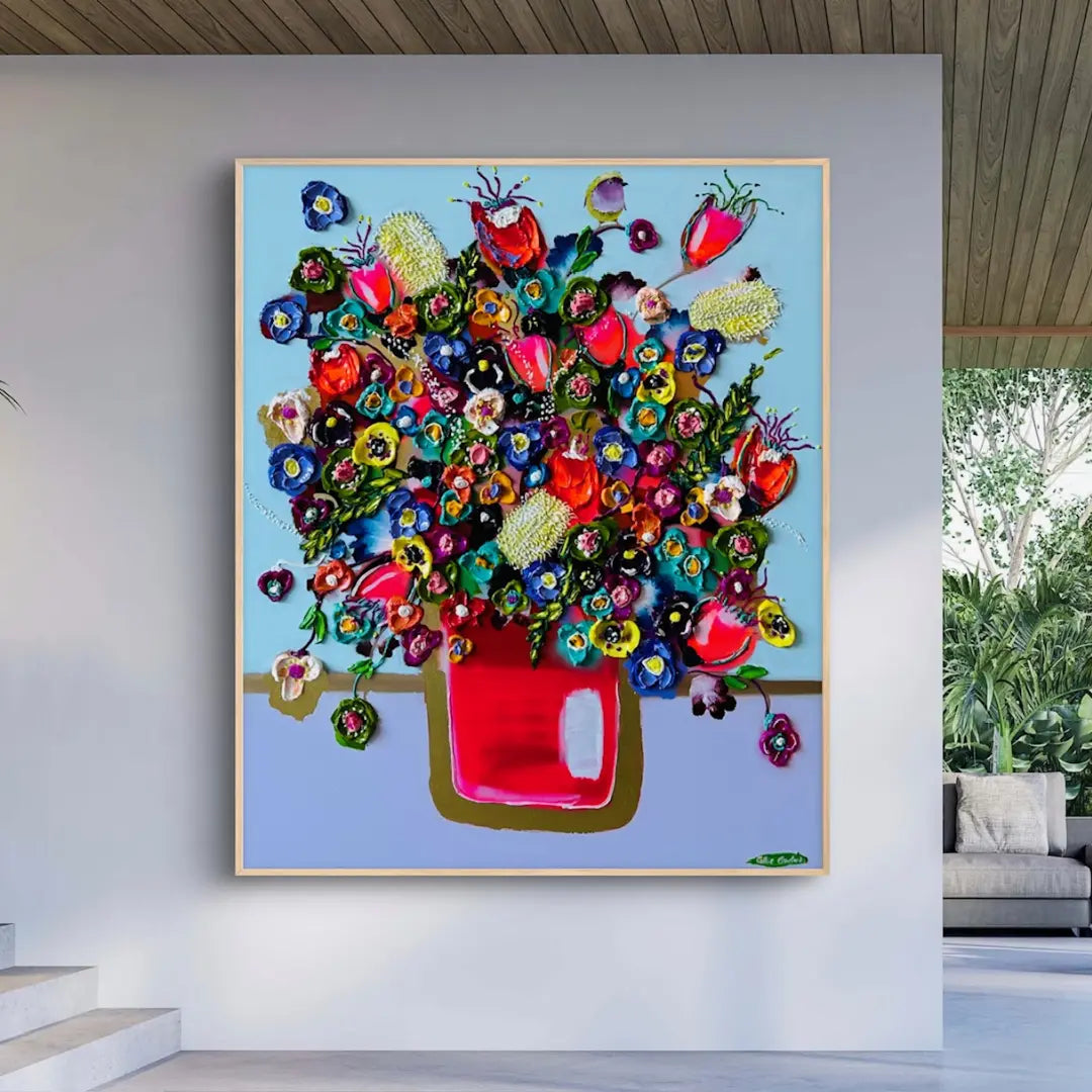 "Seven Sisters" 145 cm x 120 cm, Mixed media, Tasmanian Oak frame Collie Crawford