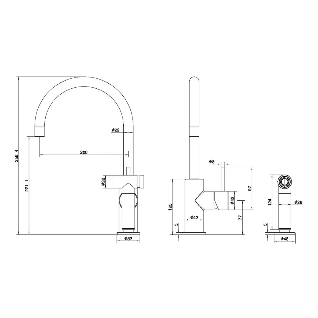 ZEN SS316L KITCHEN MIXER WITH HAND SPRAY - Various Finishes Nero tapware