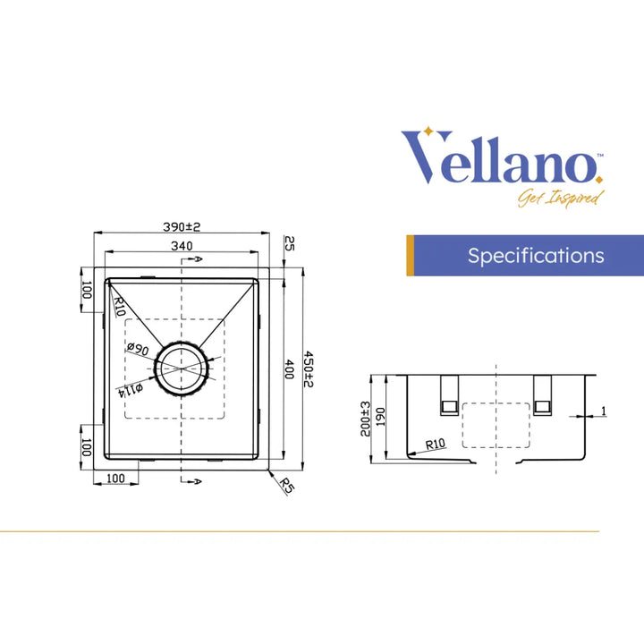 Lunio 390 Single Bowl Sink Vellano